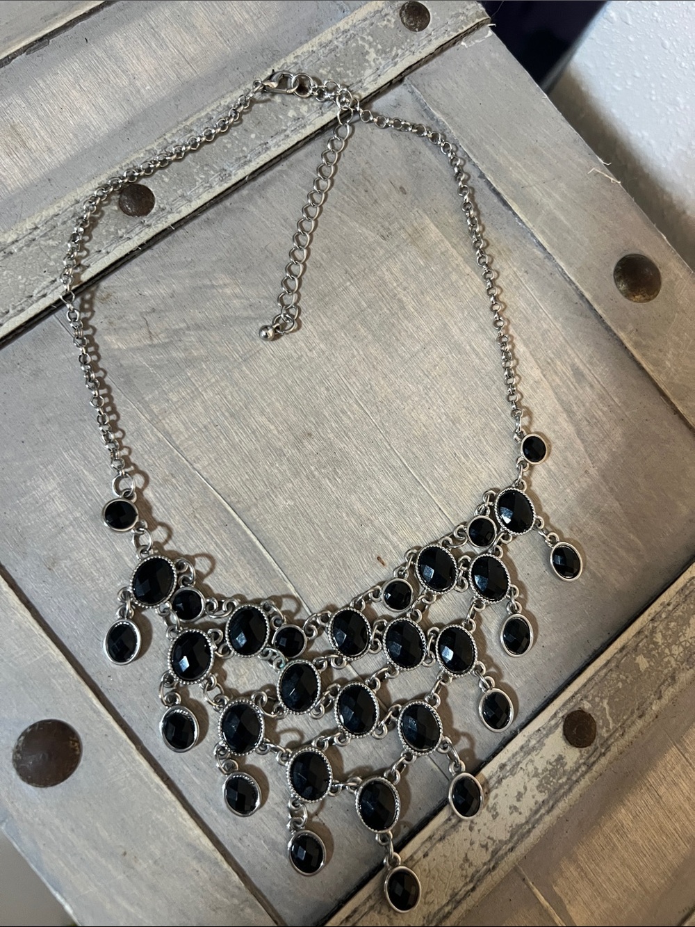 Black Multi-Stone Cascade Necklace